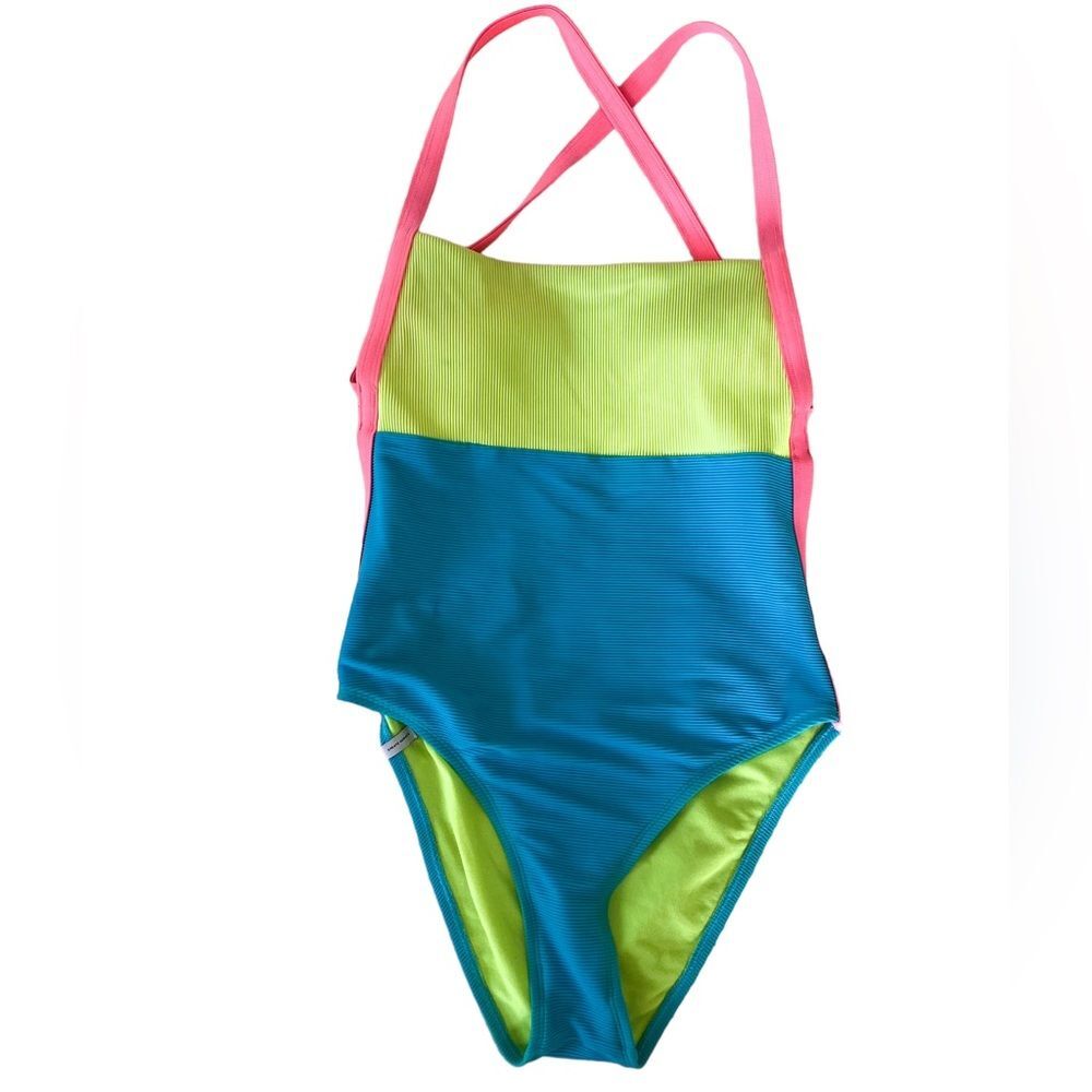 Body Glove Tati West Retro Colorblock Crisscross High Cut One Piece Swimsuit M